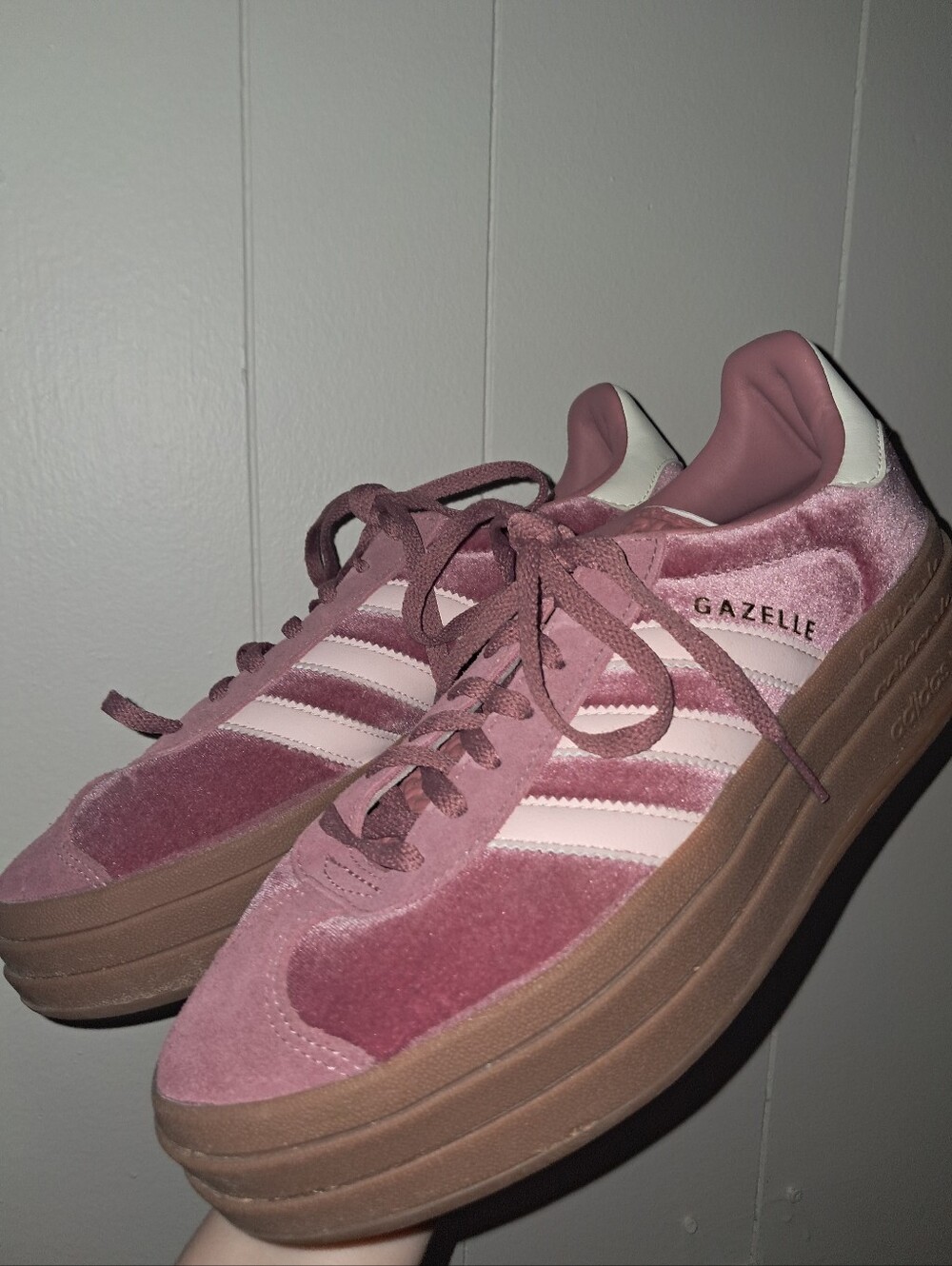 Adidas Gazelle Women's Rose Pink Suede Sneakers with Gum Platform Sole - Picture 6 of 8